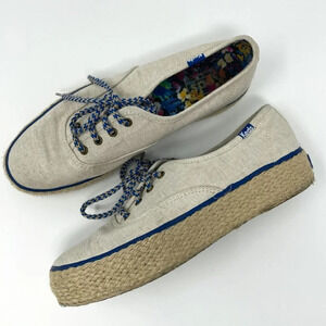 Keds Triple Liberty Espadrille Platform  Shoes Sneakers Cream Canvas Sz 6.5